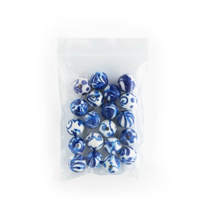 Cara & Co Silicone Craft Supply - Vendita all'ingrosso Perline - Perline rotonde acriliche stile Delft blu1