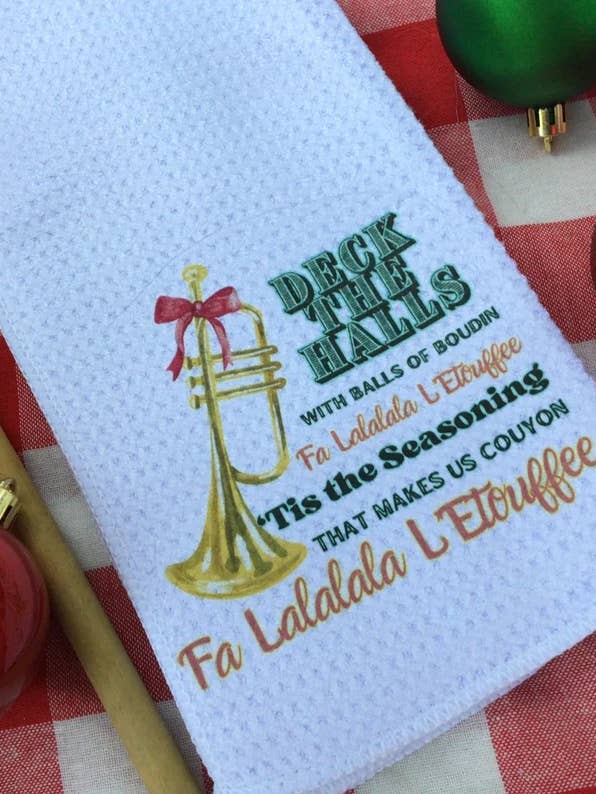 Christmas Tea Towel, Louisiana Christmas Carol for wholesale by Kelly Airhart Studios