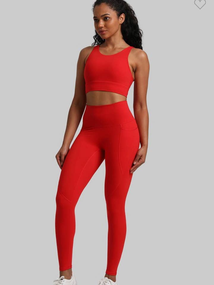 Palmer Pocket Leggings-Red for wholesale by BeAlete
