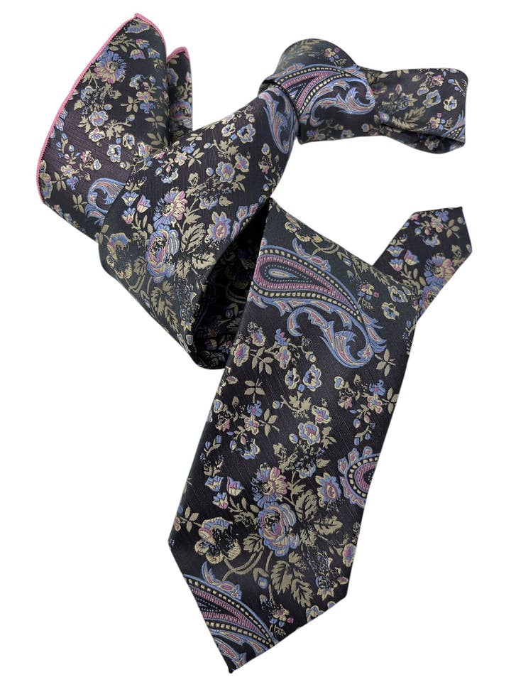 DMITRY Heren Paarse Geprinte Italiaanse Zijde Stropdas & Pochet Set - Limited Edition voor wholesale door DMITRY Ties