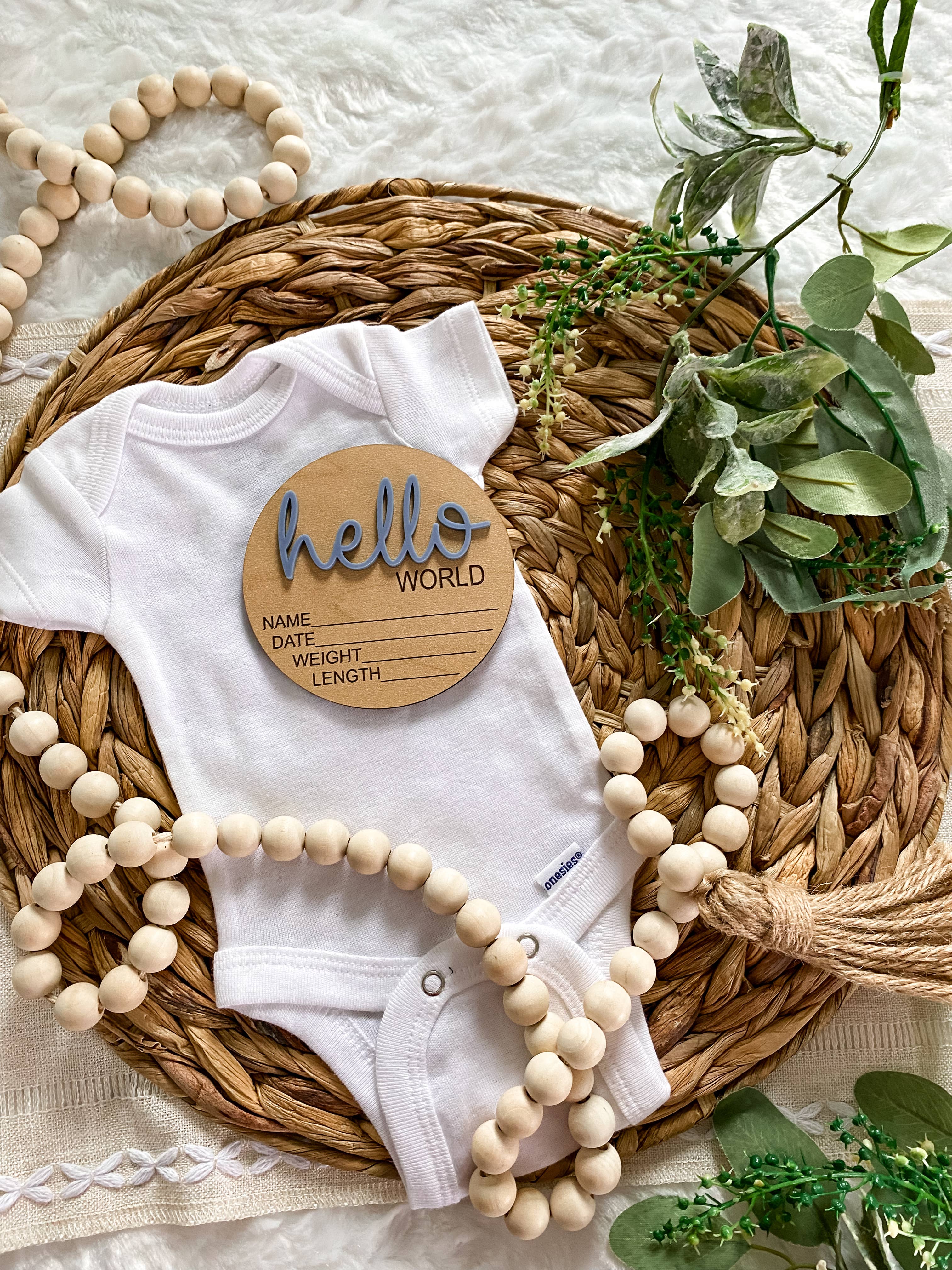 Claire and Bella - Wholesale Milestone Art/Keepsake - Kids & Baby - Hello World Birth Stat Announcement Wood Disc - Layered 3D6