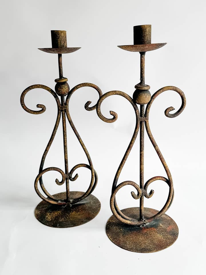 Vintage Iron Scroll Candle Holders | Rustic European Gothic for wholesale by Heirloom & Honey