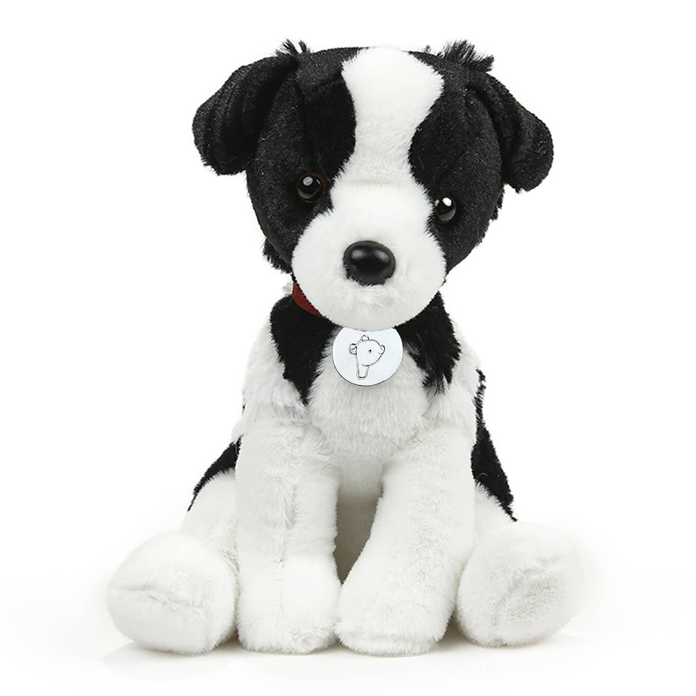 Plushland - Vente Peluche – enfant et bébé - Peluche Chien Colley 8″ | Jouet en Peluche Chien Blanc avec Collier0