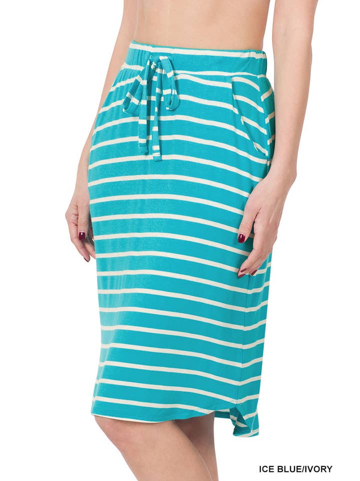 Vanilla Monkey - Wholesale Skirt - Women's - Stripe Print Self Tie Tulip Hem Skirt