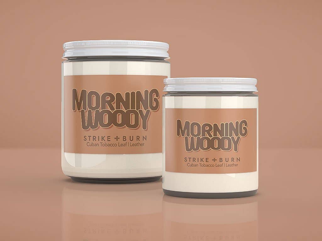 Strike and Burn Candles & Gifts - Wholesale Jar/Filled Candle - Morning Woody Candle - Funny Bachelor Birthday Gift for Men