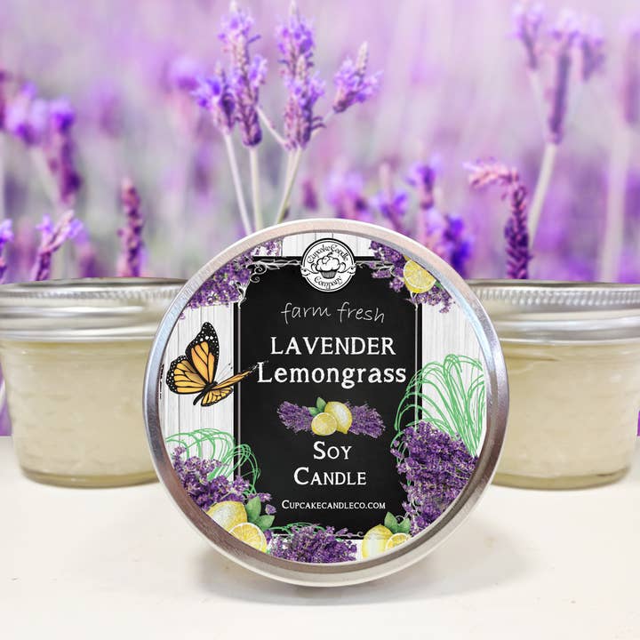 Lavender Lemongrass Small Mason Jar Candle for wholesale by Cupcake Candle Company