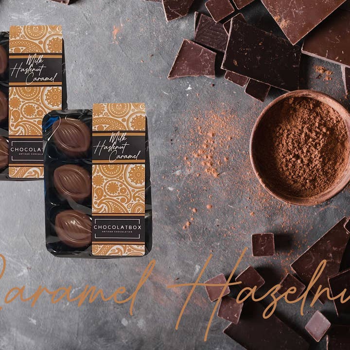 Belgian Milk Chocolate Caramelised Hazelnut & Soft Caramel for wholesale by ChocolatBox