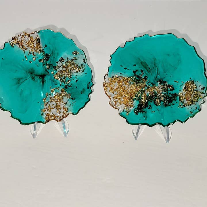 Transparant Color, Resin Coasters, Metal Flake Accent for wholesale by WoodShack Curiosities