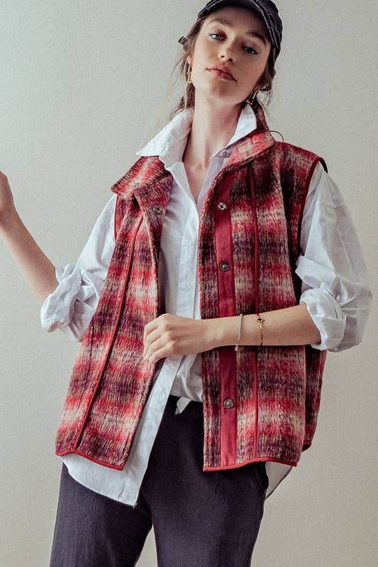 Heyday - Wholesale Outerwear Vest - Women's - VINTAGE PLAID OVERSIZED WOOL VEST9