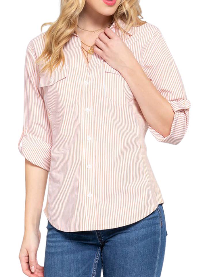 Lang Slv Y/D stribet vævet skjorte for engroshandel hos Vanilla Monkey