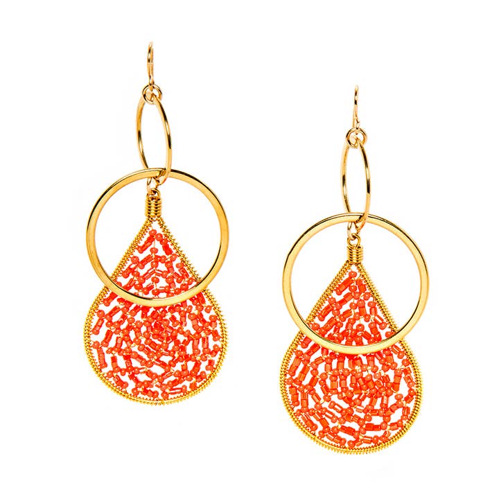 Seed Bead Teardrop Gold Double Hoop Earrings for wholesale by Cielo Moon x Devon Leigh
