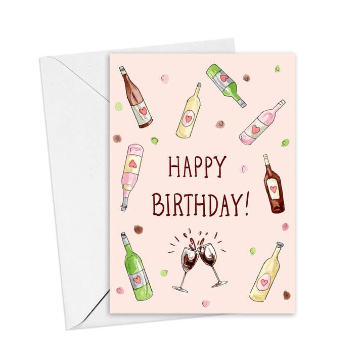 Amy Wike Illustration - Wholesale Birthday Card - Wine Happy Birthday Card