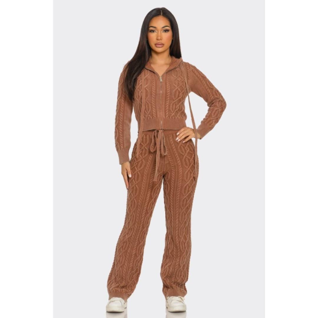 LOVE SENSE - Wholesale Lounge Set - Women's - Mineral Wash Pants Set Cable Knit Pure Cotton6