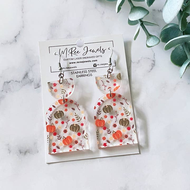 Geometric Fall Pumpkins Dangle Earrings for wholesale by M.Ree Jewels Creative