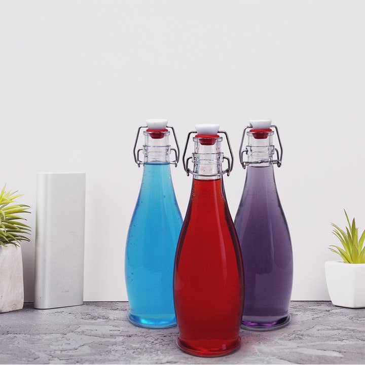 Nevlers - Wholesale Milk/Juice Bottle - Glass Swing Top Bottles - 17 oz. Teardrop Design (Set of 6)8