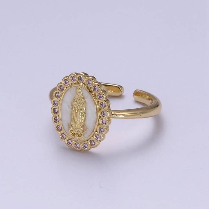 Aim Eternal - Wholesale Multi-Stone Ring - Virgin Mary Ring, 14K Gold Filled Religious Medallion Ring, Mother Mary Statement Ring, cz Lady of Guadalupe Ring S-401 to S-4041