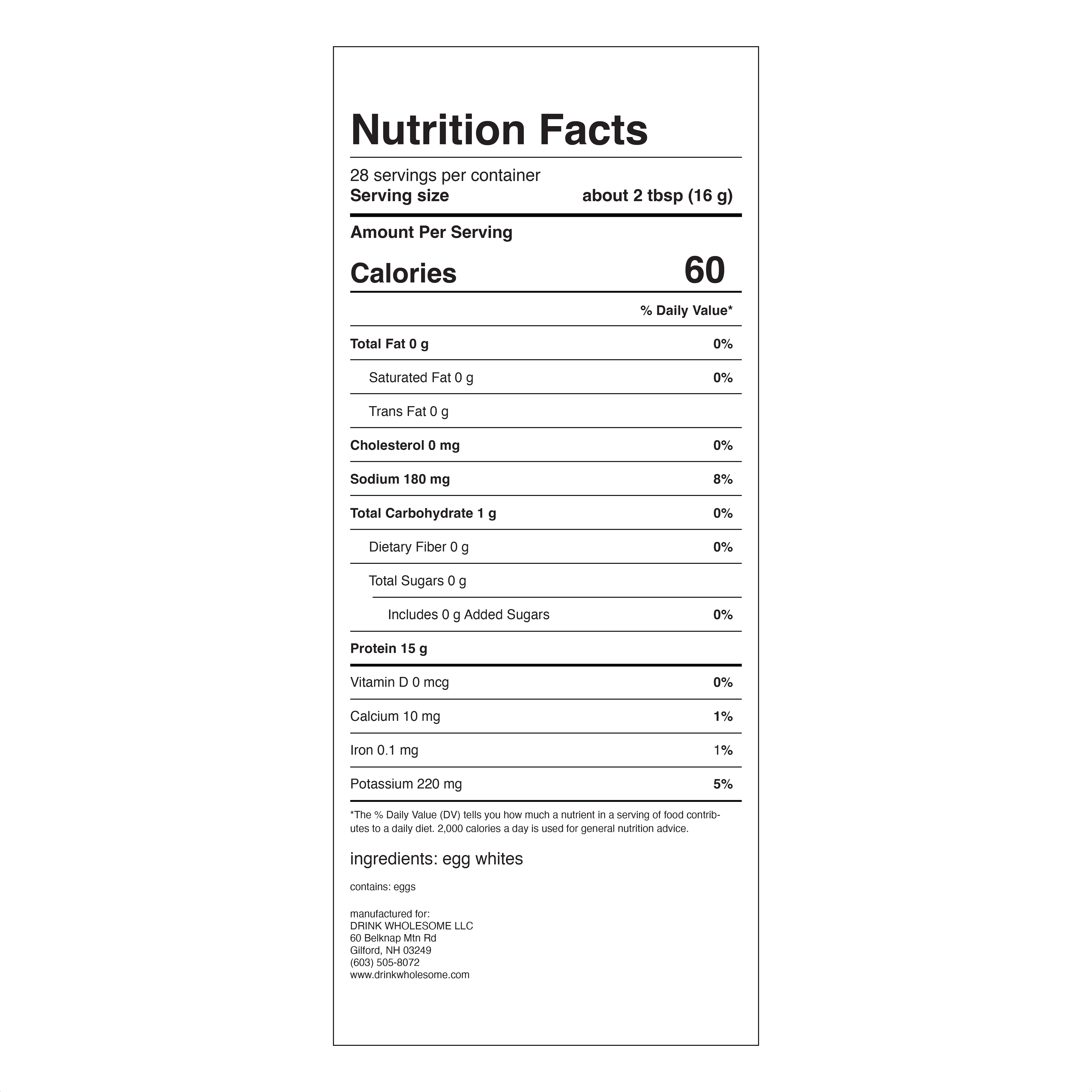 Drink Wholesome - Wholesale Protein/Superfood Powder - Unflavored Egg White Protein Powder - 28 Servings6