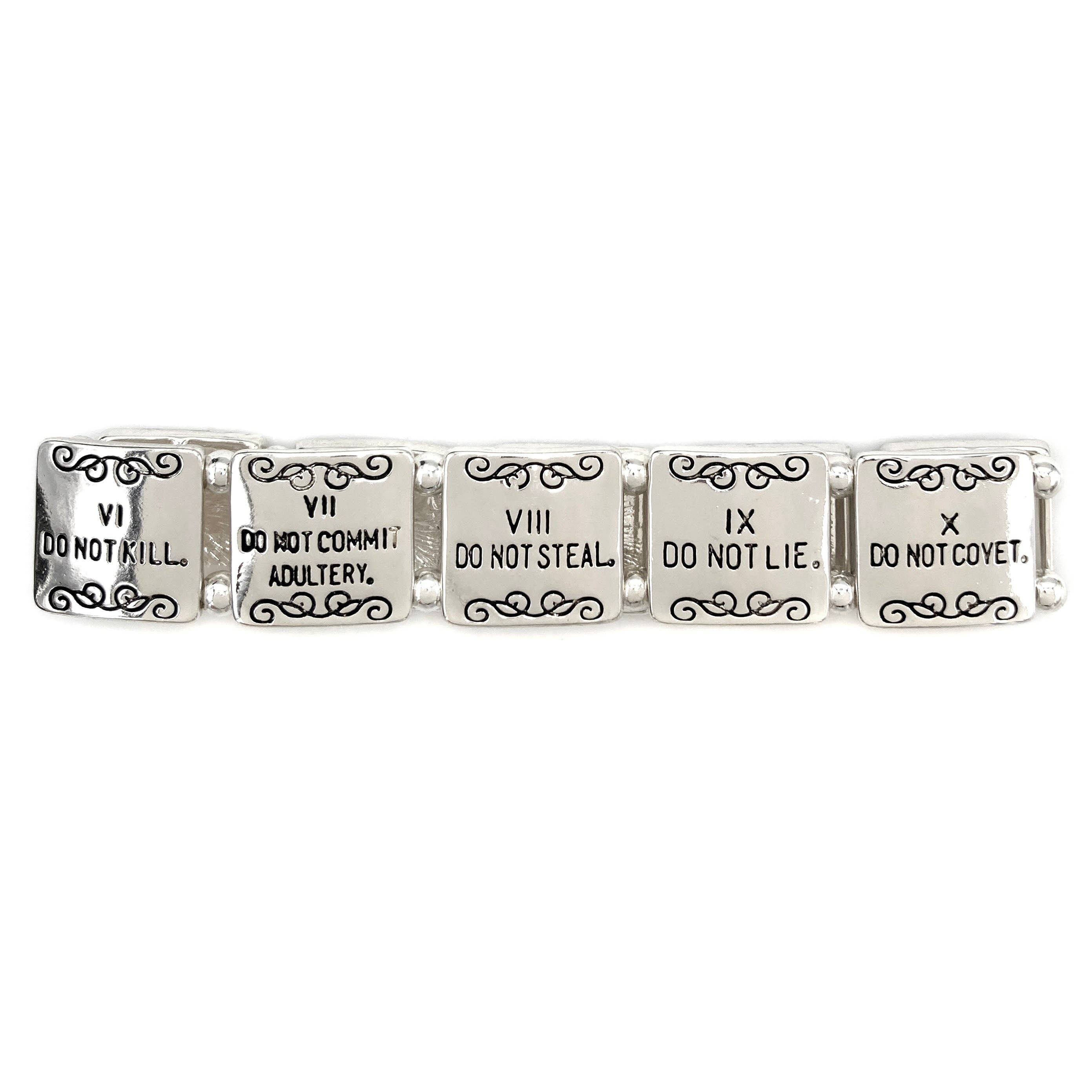 Lunar Deer - Wholesale Bangle Bracelet - Ten Commandments Inscription Silver Stretch Bracelet2