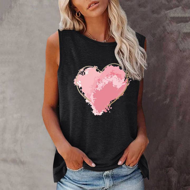 TISANCRE - Wholesale Tank Top - Women's - New shirt summer love round neck sleeveless vest