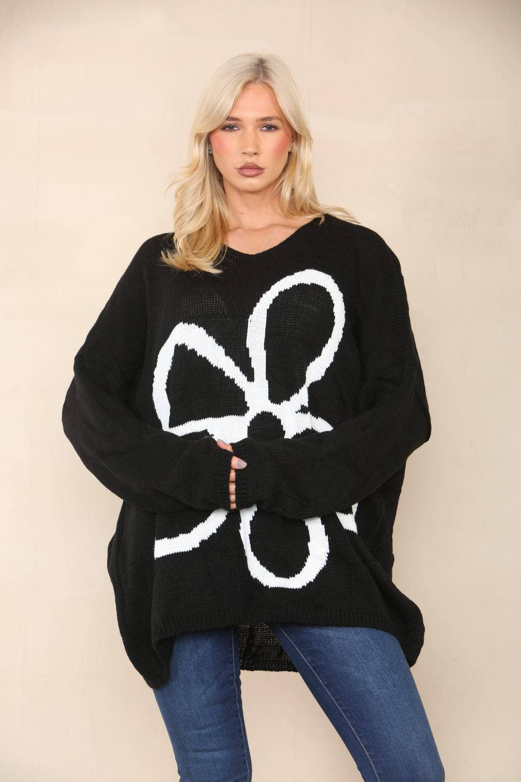 Miss Bold - Wholesale Tunic Sweater - Women's - Italian Oversized Floral Print Knitted Jumper Top3