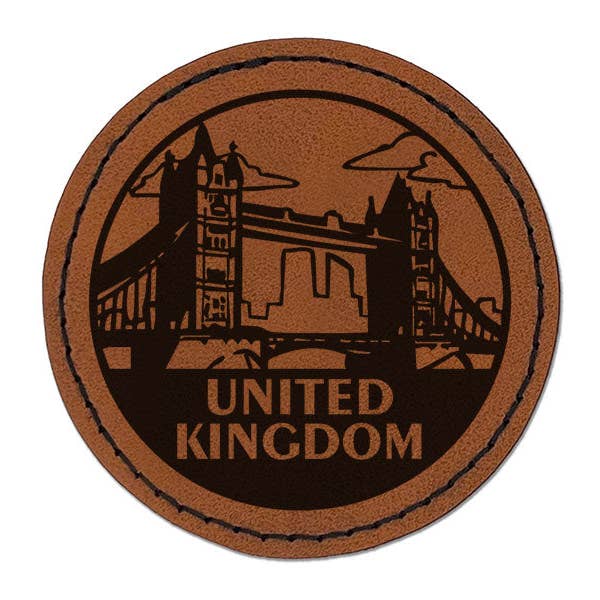Royaume-Uni Pont de Londres Pays Destination Écusson en simili cuir gravé à repasser - 2,5 pouces - Marron pour la vente par Sniggle Sloth