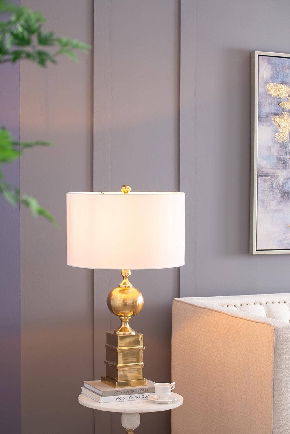 A&B Home Group Inc. – Candeeiro de secretária/decorativo por atacado – Candeeiro de Mesa D18x27,5" - Dourado/Branco6