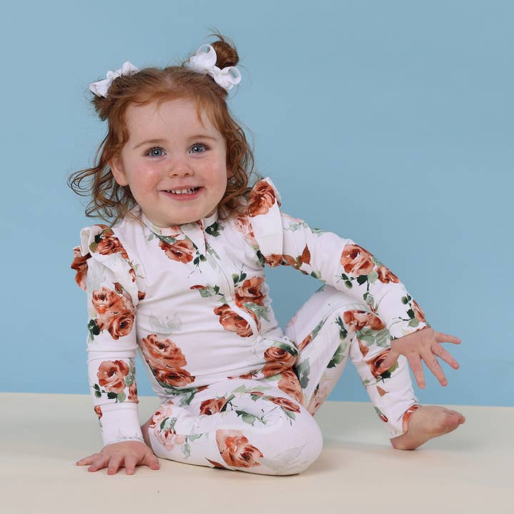 Pelele convertible orgánico Rosebud con volante. para venta al por mayor de Snuggle Hunny