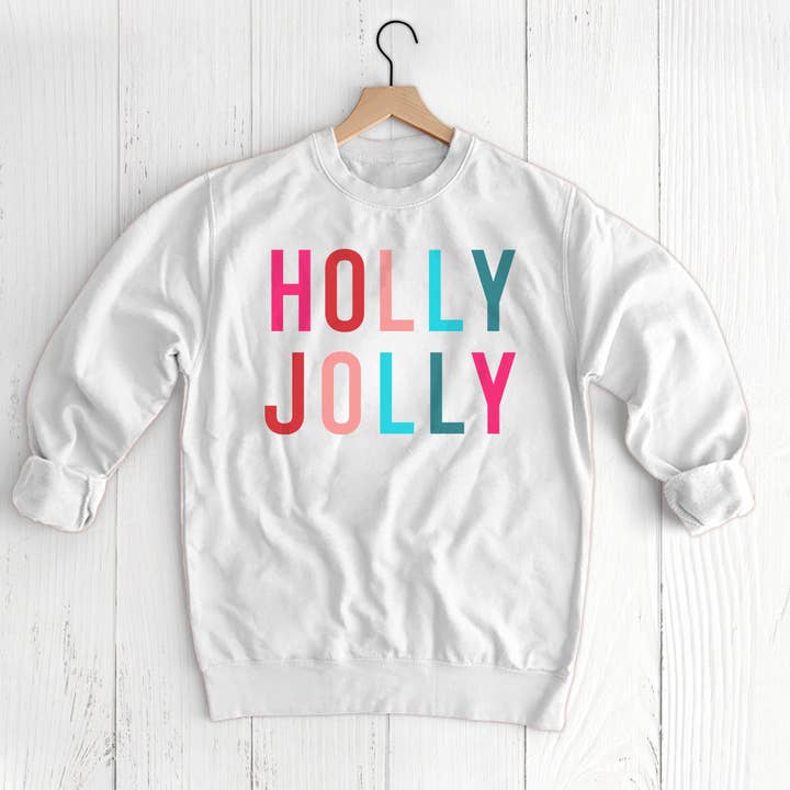 White Holly Jolly Christmas Spirit Graphic Sweatshirt for wholesale on Faire