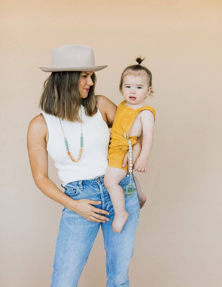 Chewable Charm - Wholesale Pacifier Clip - Baby - Classic Pacifier Clip - Wood + Grey1