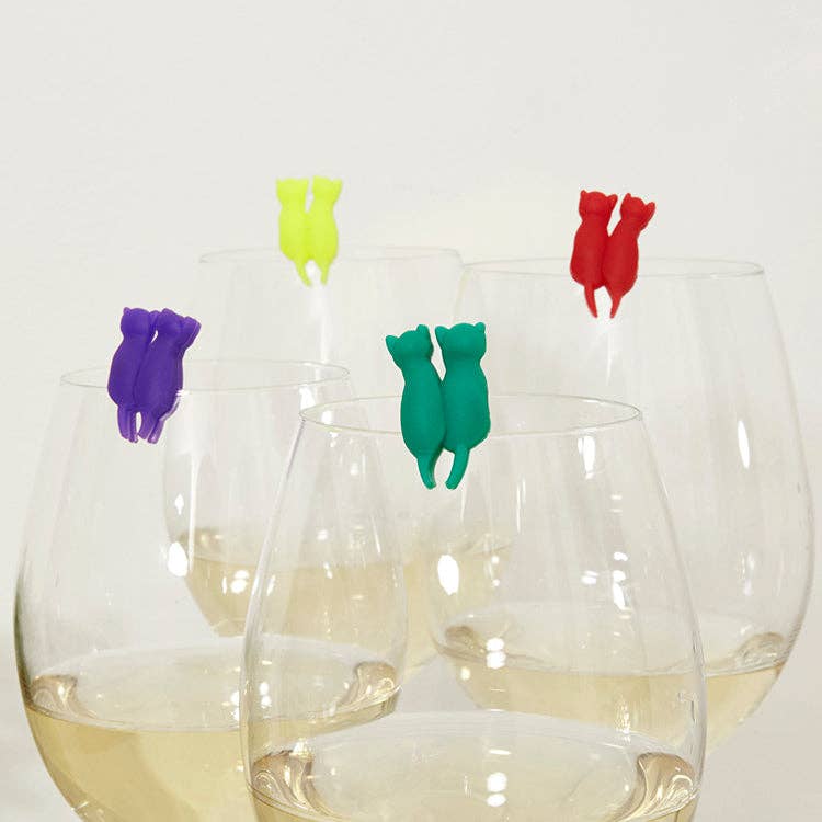 Kikkerland Design Inc - Wholesale Wine/Cocktail Glass Markers - RAINBOW CAT DRINK MARKERS S/82