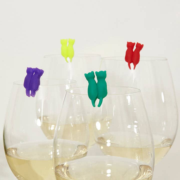 Kikkerland Design Inc - Wholesale Wine/Cocktail Glass Markers - RAINBOW CAT DRINK MARKERS S/82
