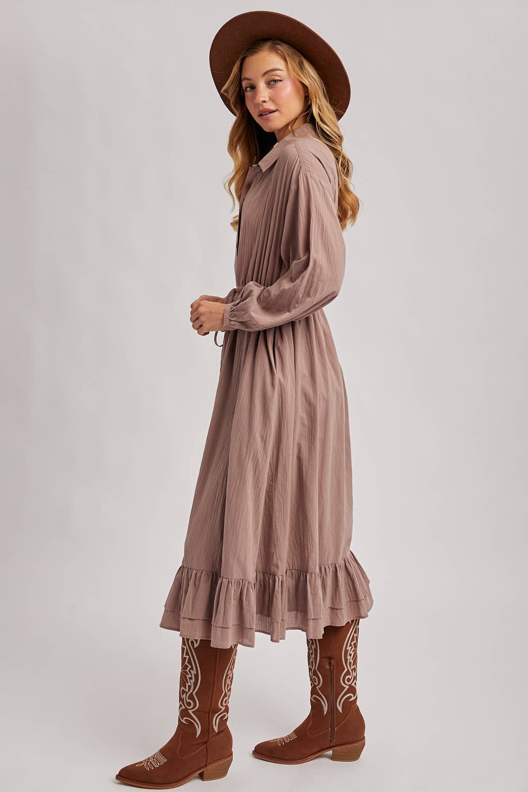Bluivy - Wholesale Dress - Women's - RUFFLED MIDI OPEN DUSTER OR SHIRT DRESS12