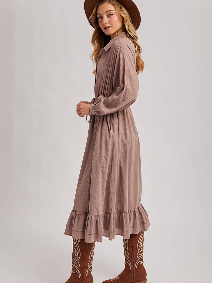 Bluivy - Wholesale Dress - Women's - RUFFLED MIDI OPEN DUSTER OR SHIRT DRESS12