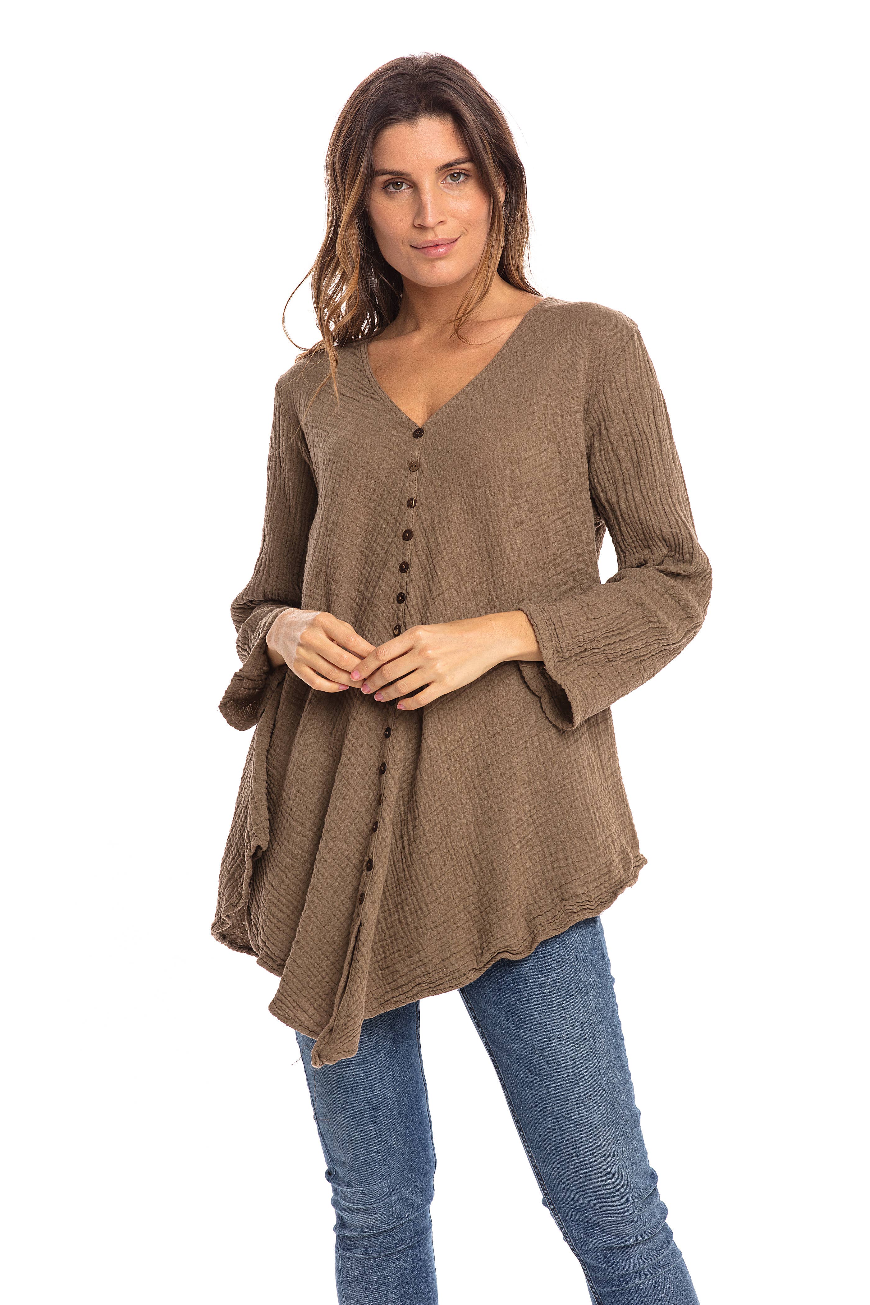 Nusantara Inc. - Wholesale Blouse - Women's - Thai Cotton Button Front Top-048272