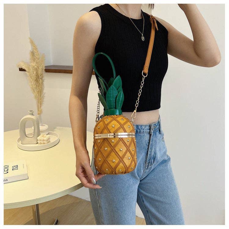 MB Fashion Wholesale - Wholesale Top Handle Bag - Women's - Every Fashion Pineapple-Inspired Studded Barrel Handbag with Drawstring Top6