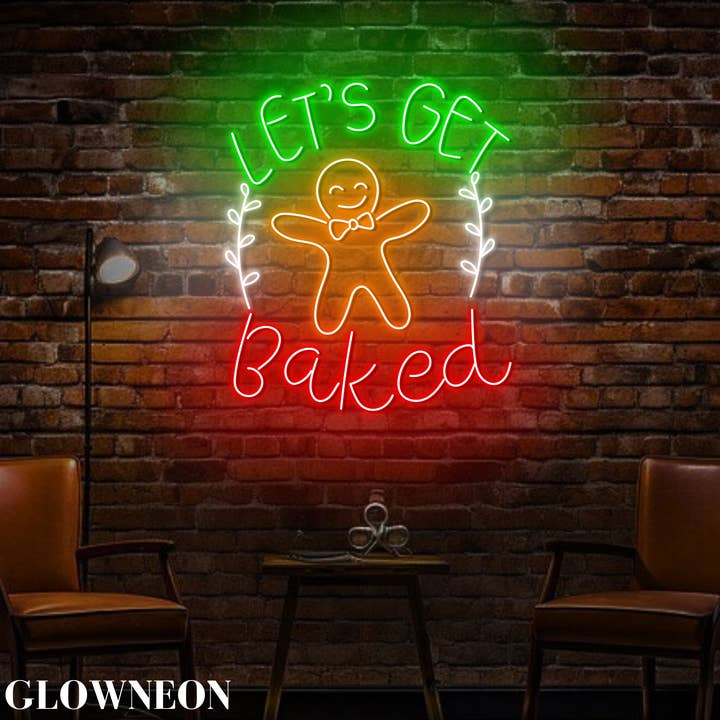 Glow Neon – wholesale Neon sign – Let's Get Baked Neon Sign, Gingerbread Bakery Shop Xmas Sign