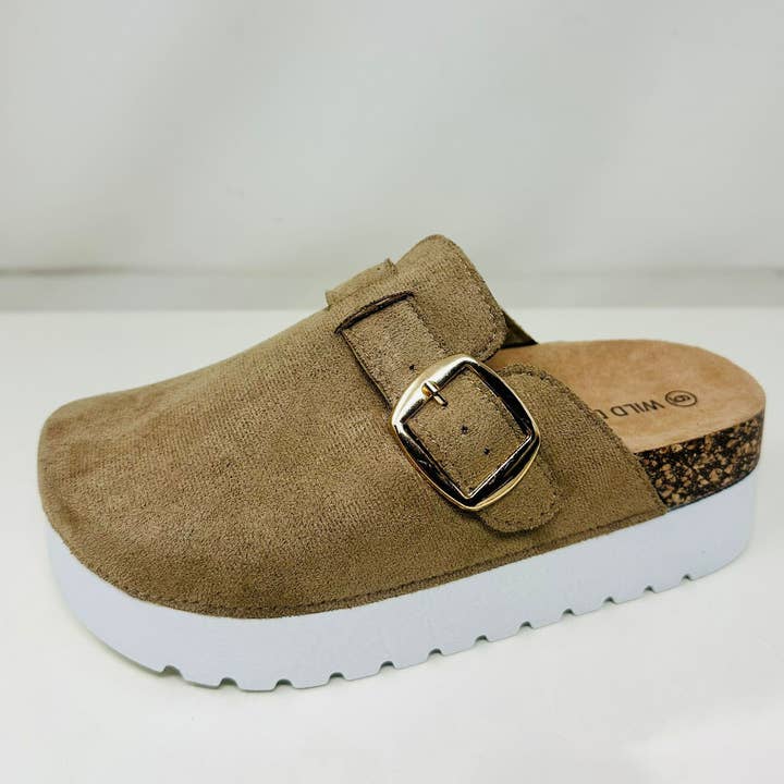 Wild Diva JUTTA-01 Women Cork Sole Thick Bottom Buckle Mules-18 Pairs Pack-15.45/Pair for wholesale by Mars Sky Shoes Wholesale