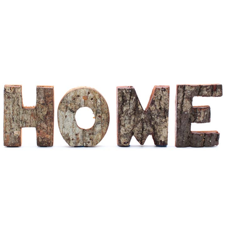 AWGifts Europe - Wholesale Decorative Tabletop Object - SRBL-02 - Rustic Bark Letter Set - HOME (4x3) - 7cm