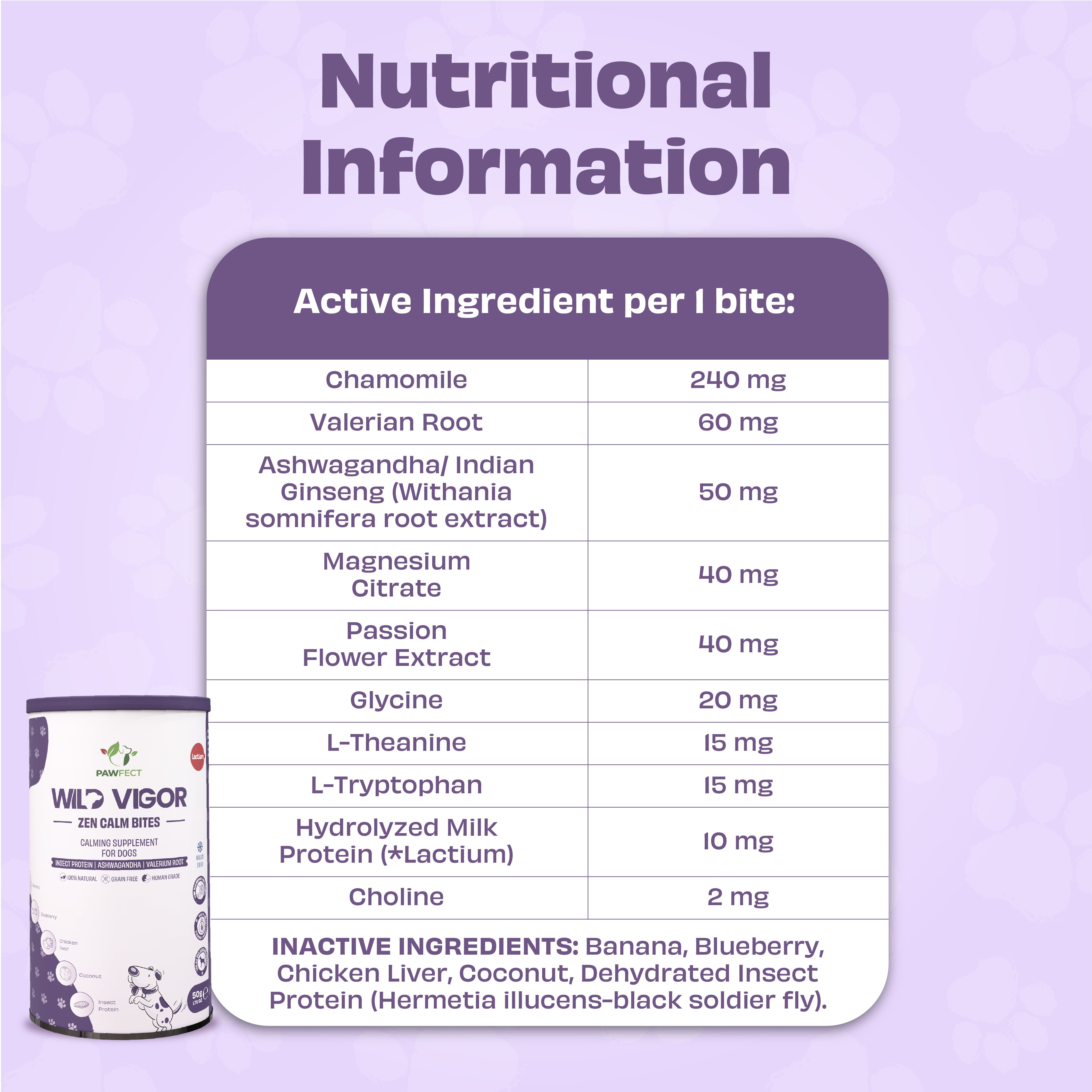 Pawfect Foods – wholesale Pet supplement – Dog – Pawfect Wild Vigor Zen Calm Bites | Calming Supplement for Dogs | All Natural | Grain Free | Enriched with Insect Protein, Chamomile, Valerian Root, Ashwagandha & Choline (70g/2.46oz)4