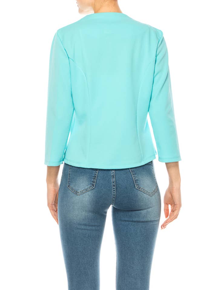 MOA COLLECTION - Wholesale Blazer - Women's - Women's Collarless Blazer 3/4 Sleeves Cardigan
