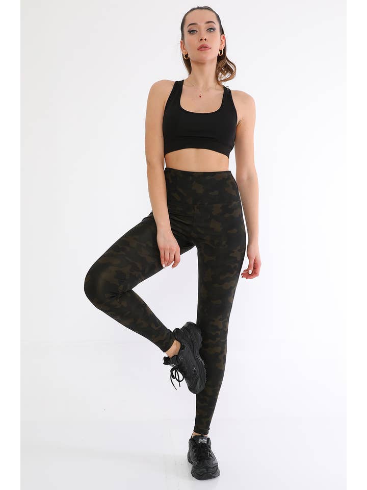 CM FASHION - Vendita all'ingrosso Leggings sportivi/loungewear - Donna - 00270 LEGGINGS MIMETICI VERDI A VITA ALTA