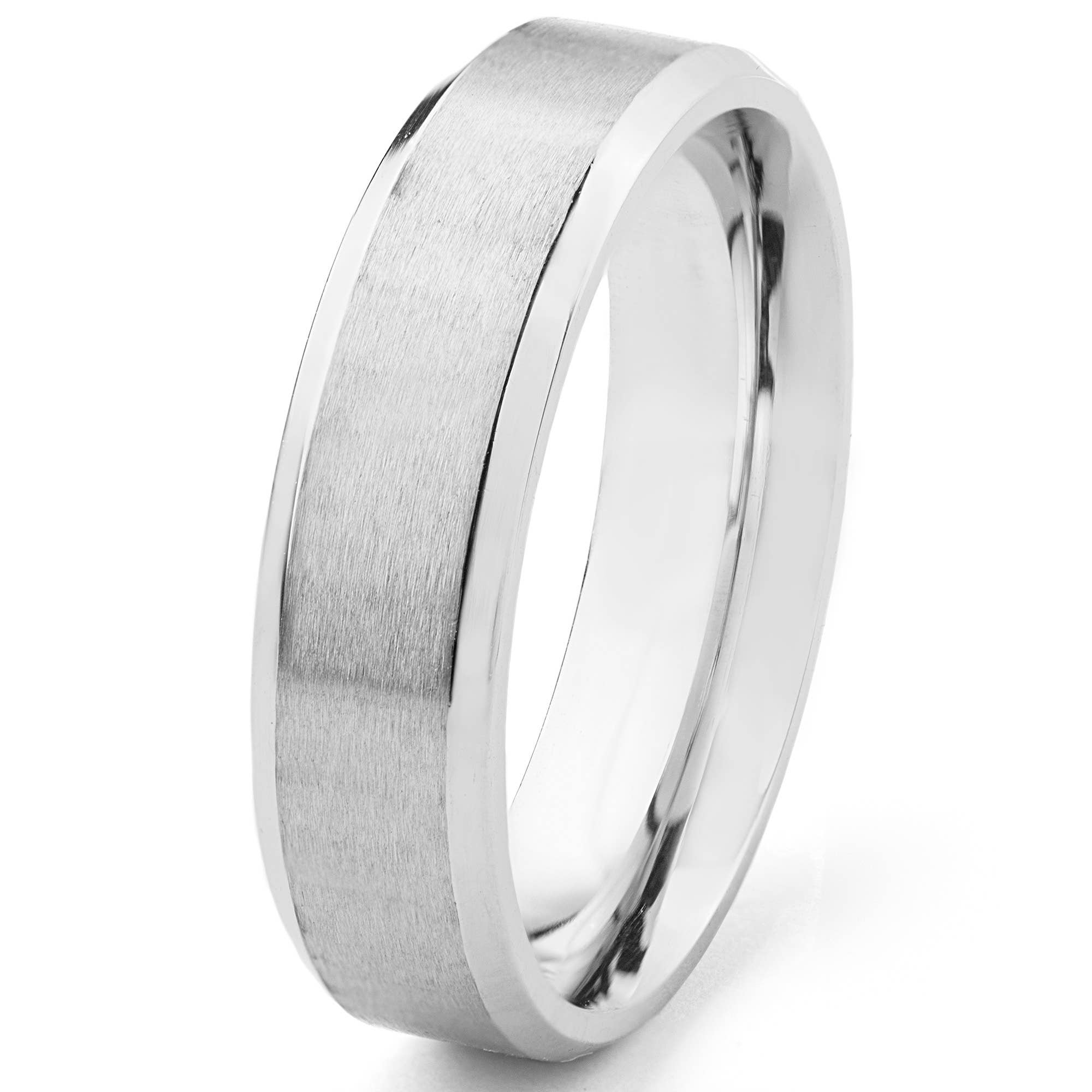 West Coast Jewelry - Wholesale Band/Stacked Ring - Satin Finish Stainless Steel Beveled Edge Ring - BULK PRICE1