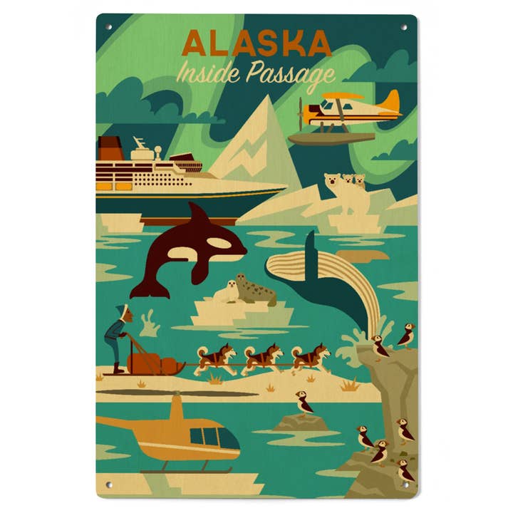 WOOD SIGN ART Alaska, Inside Passage, Geometric for wholesale by Lantern Press