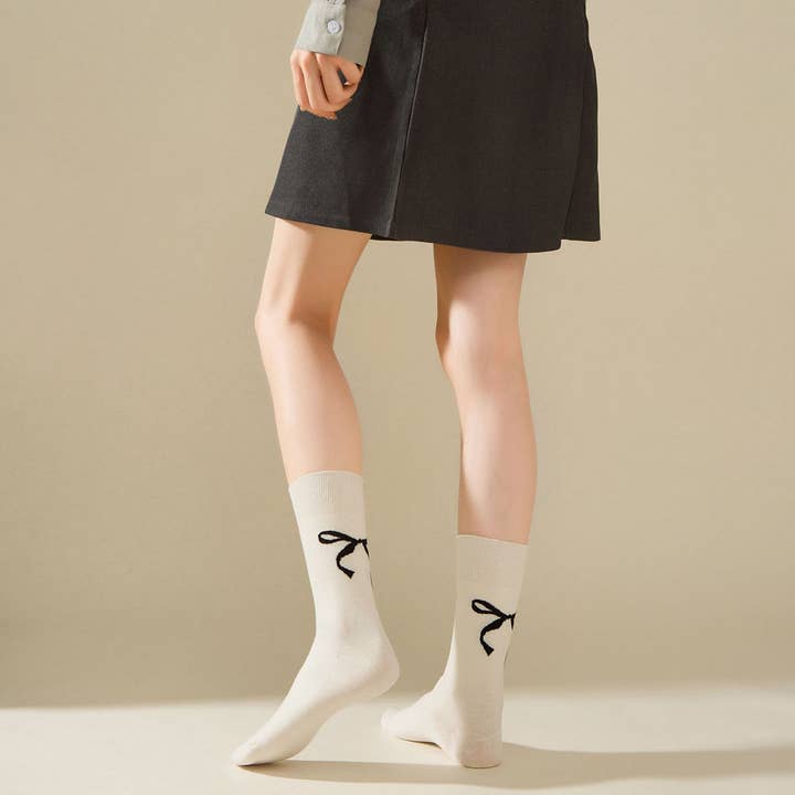 ACCITY - Wholesale Socks - Women's - Cotton Bow Print Crew Socks_CWMS0952