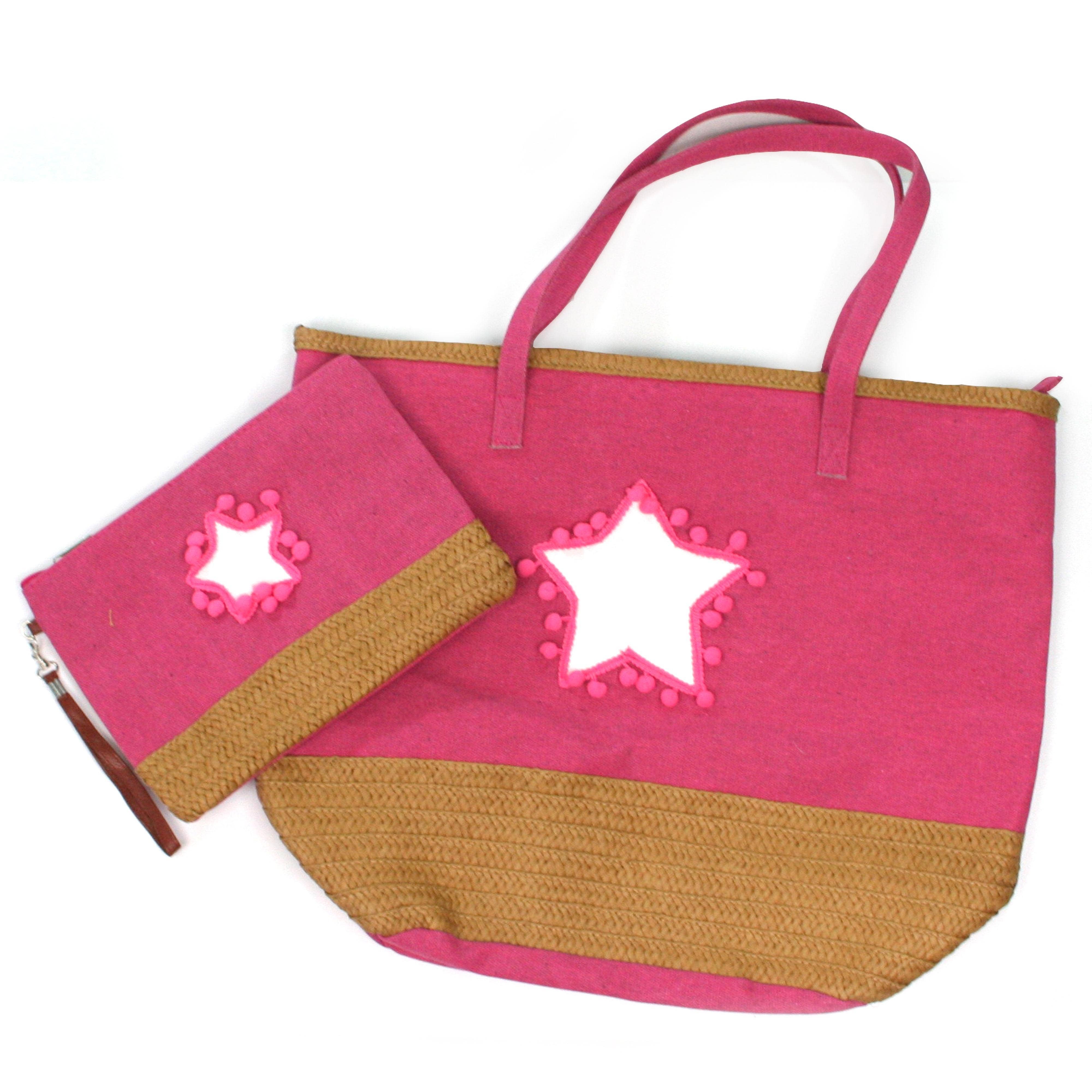 Black Ginger - Wholesale Tote Bag - Women's - Large Star Shoulder Bag & Organiser Set(53x41) - Pink0
