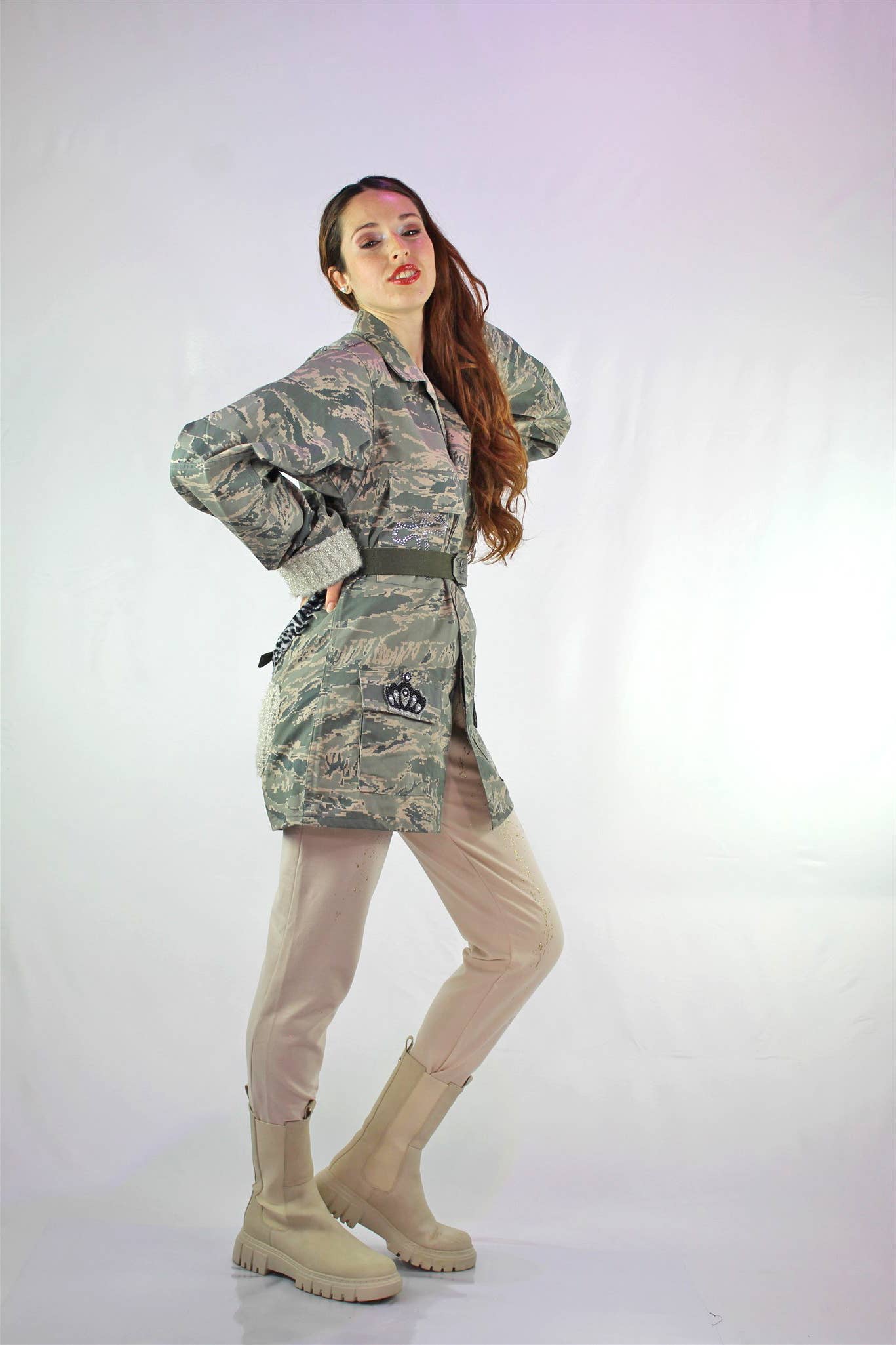 apiedinudinelparco - Wholesale Jacket - Women's - CAMO PATCH JACKET WITH FRINGES AND ANIMALIER UP-CYCLED GLITTER9