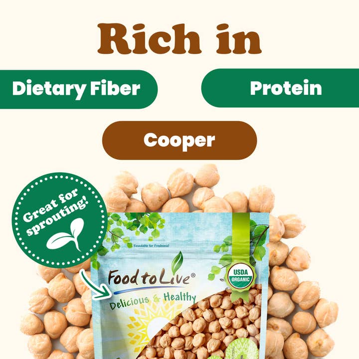 Food To Live - Venta al por mayor Alubias - Garbanzos orgánicos/garbanzos secos: crudos, germinables