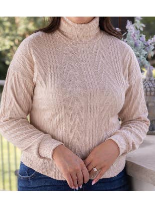 Beige Turtle Neck Knit Sweater for wholesale on Faire
