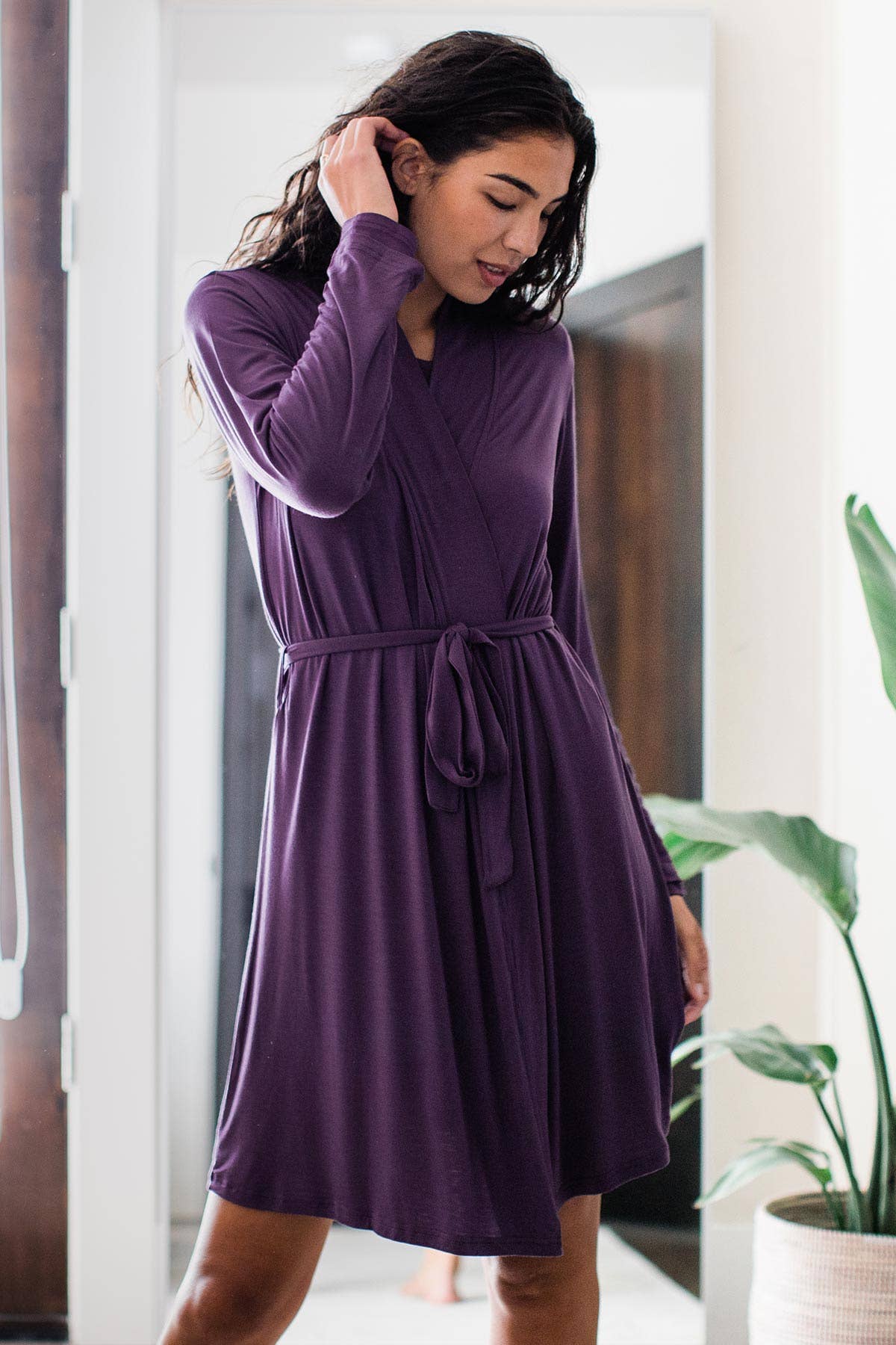 YALA - Wholesale Robe - Women's - SERENITY LONG SLEEVE SHORT BELTED BAMBOO ROBE0