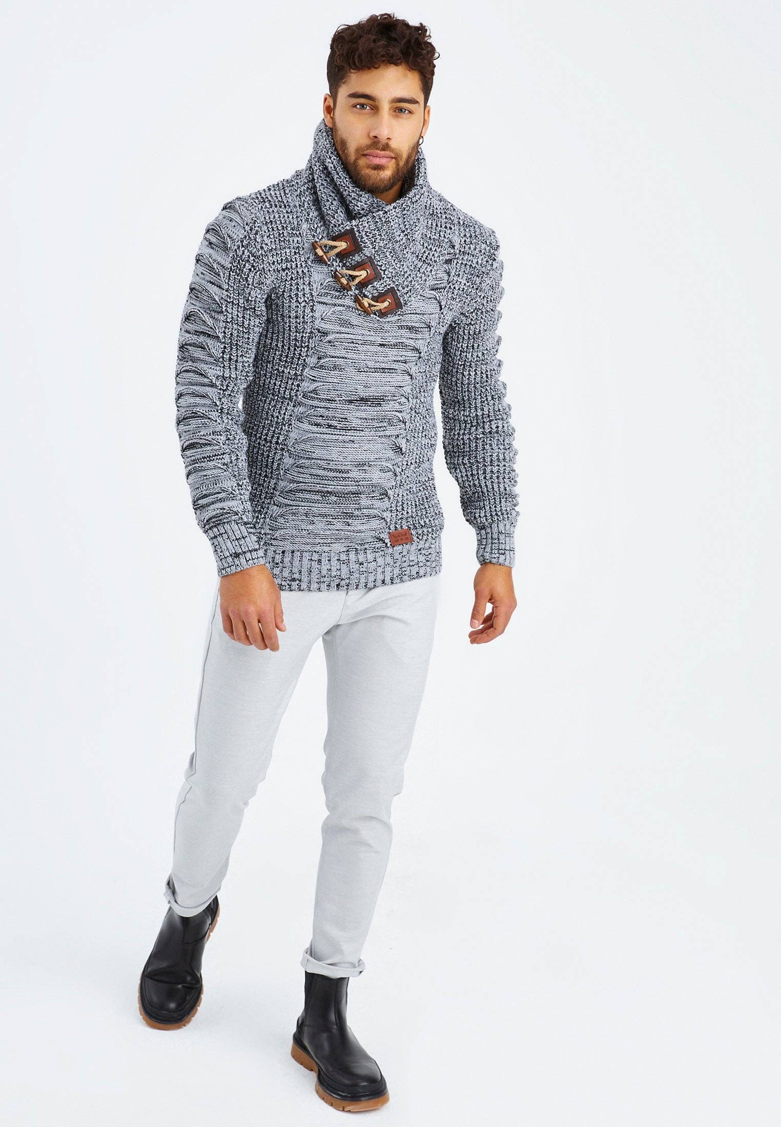Leif Nelson GmbH - Wholesale Knit Sweater - Men's - Men's Knit Sweater Chunky Knit Shawl Collar LN-55758